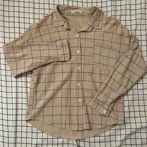 Beige grid pattern button down
